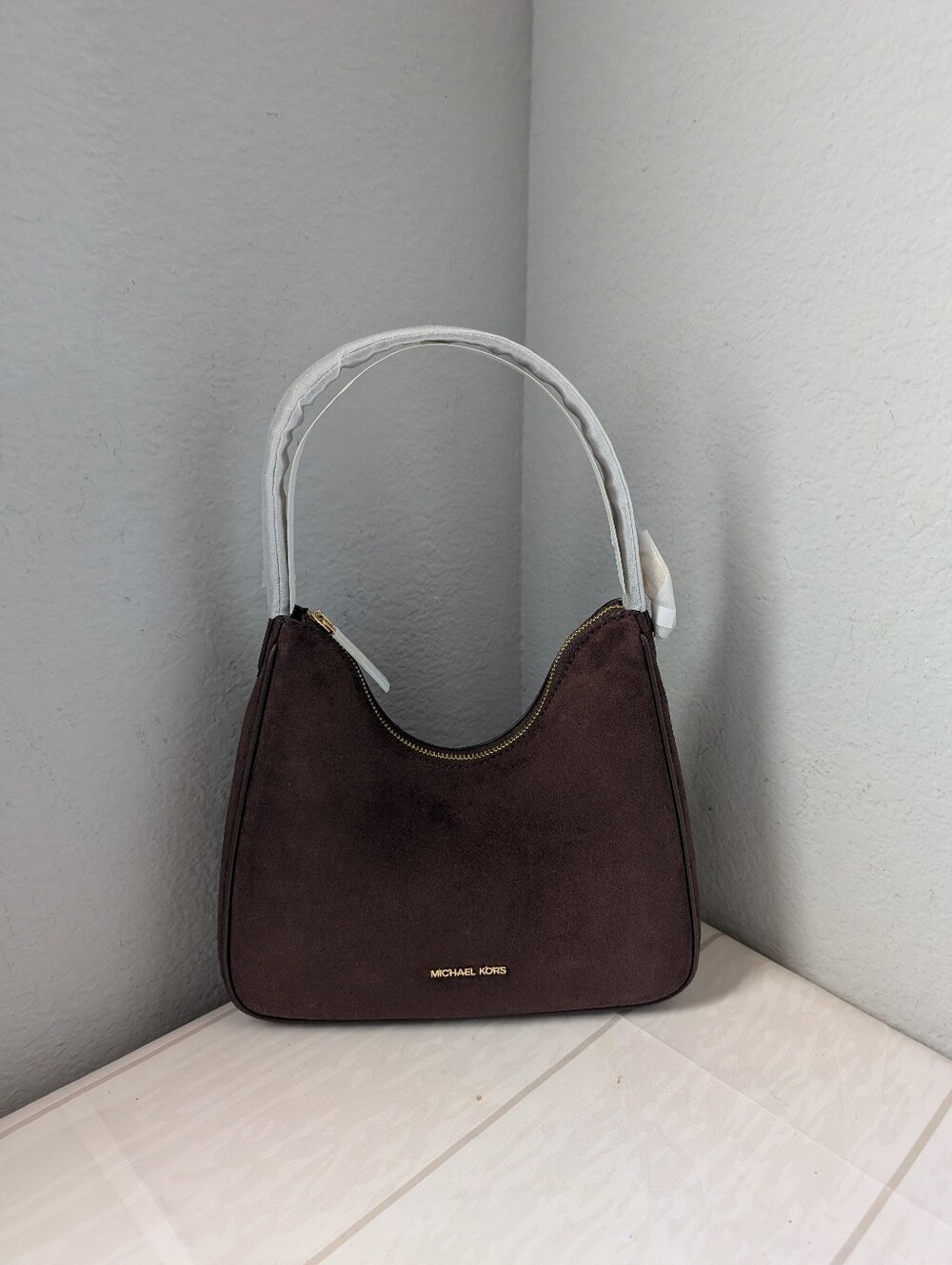 NWT Michael Kors Nayla Small Suede Hobo Shoulder Bag In Nutmeg